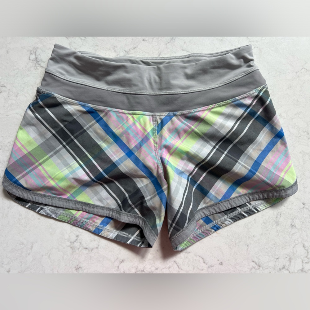 lululemon athletica Plaid Athletic Shorts - Gray, Blue, Pink, Green